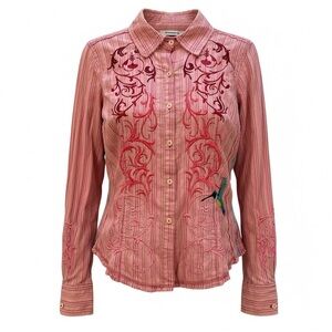 Johnny Was 3J Workshop Beautiful Pink Embroidered Shirt